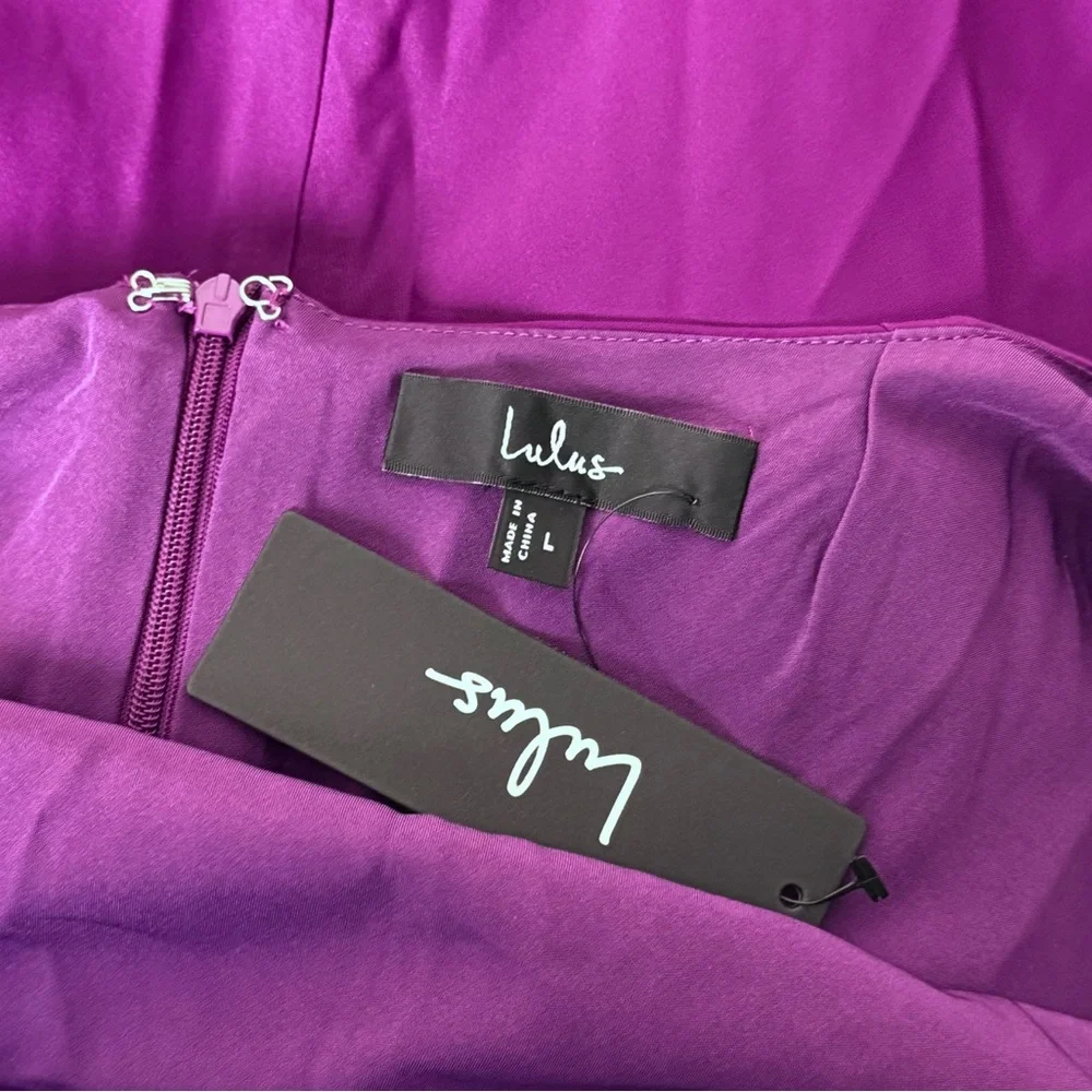 NWT‎ LULUS Berry Satin Y2K Halter Backless Minimalist Coquette Slip Mini Dress L